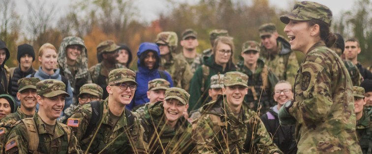 The cadet battalion commander hypes the cadets up after conducting a wet squad tactics laboratory, and congratulates them for their leadership skills.