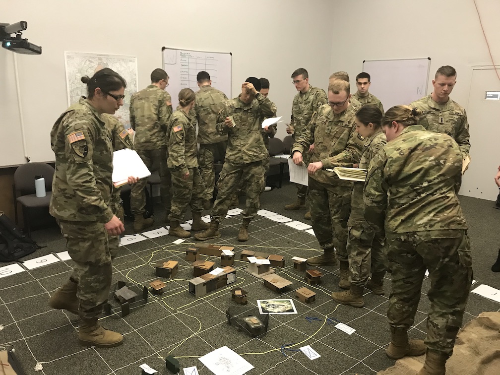 Cadets complete an interactive activity for military science class